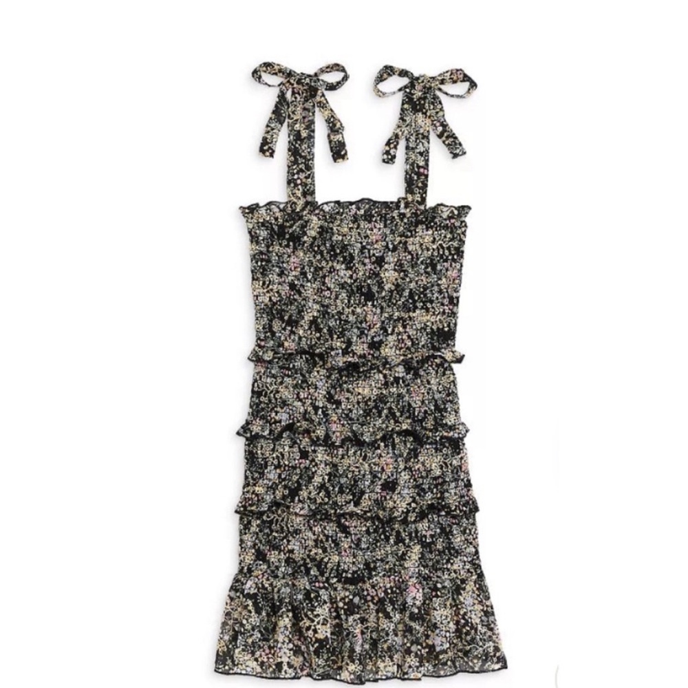 Katie J NYC Floral Ruffle Dress - Black and Pink